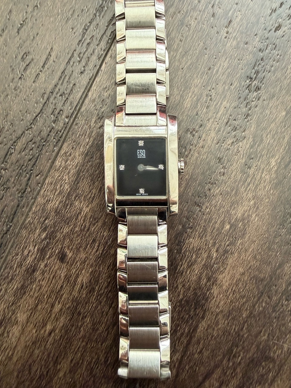 ESQ Swiss Diamond Black Dial Tank Watch Stainless Steel E5298 Women’s